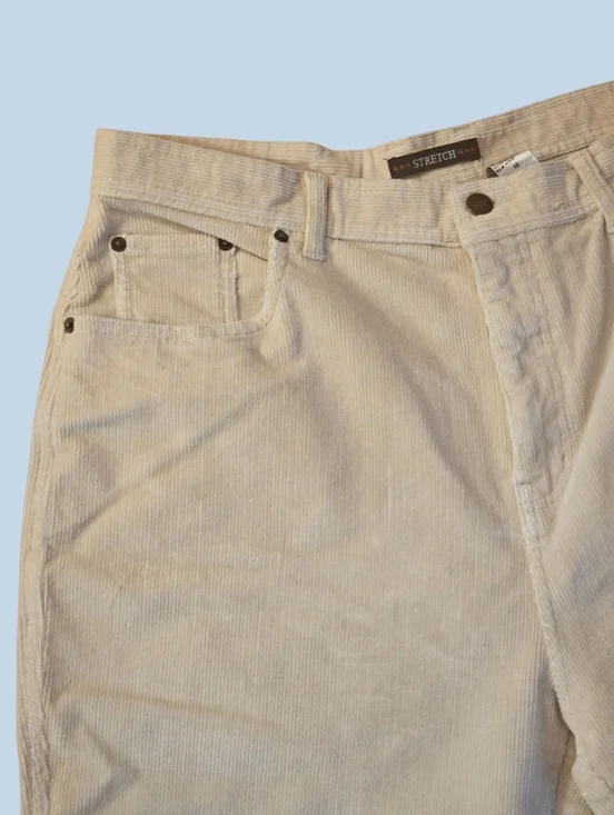 Women's Corduroy Bill Blass Cream Straight-Leg High-Waist Pants Sz 16 - Picture 3 of 5